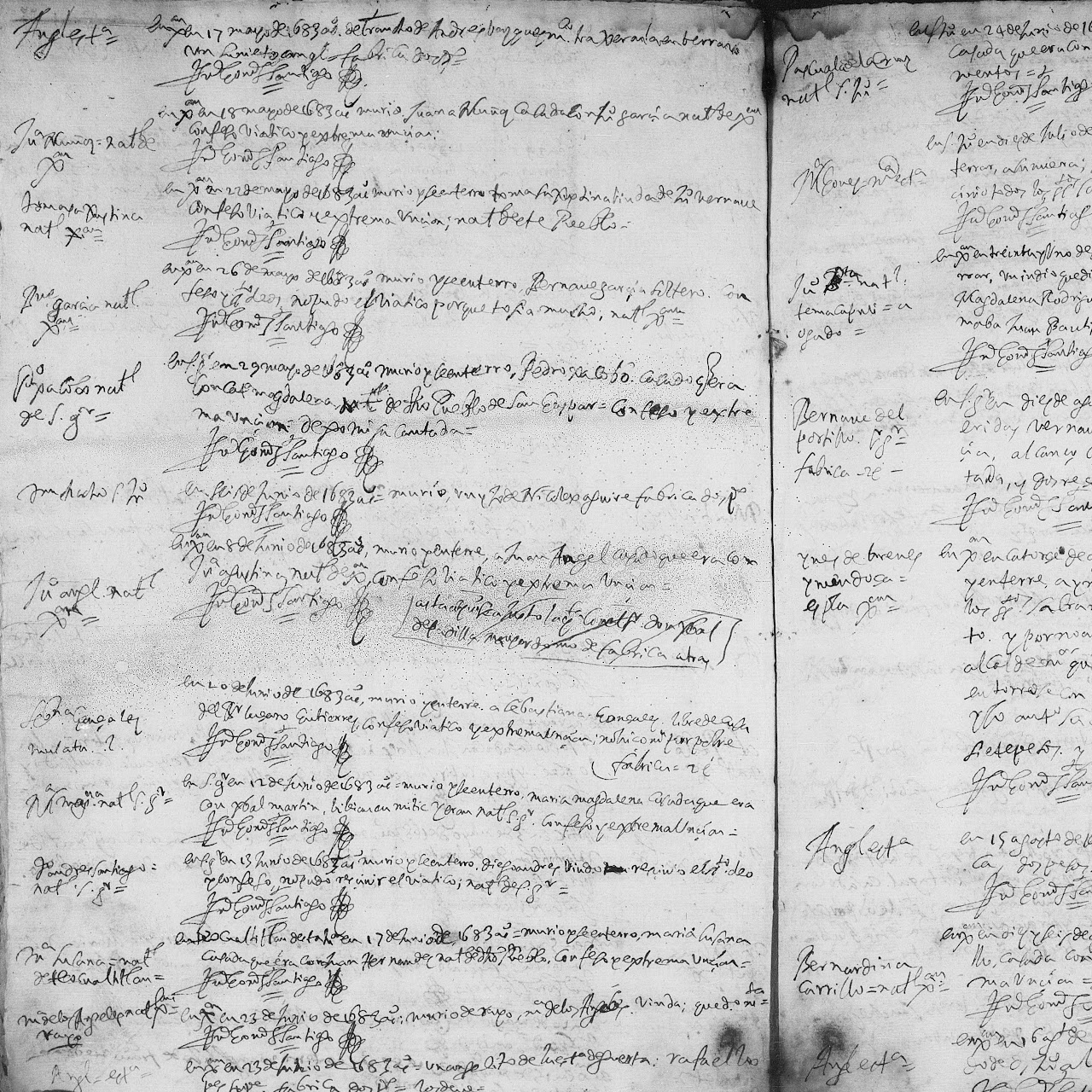 Detalle de un registro manuscrito histórico